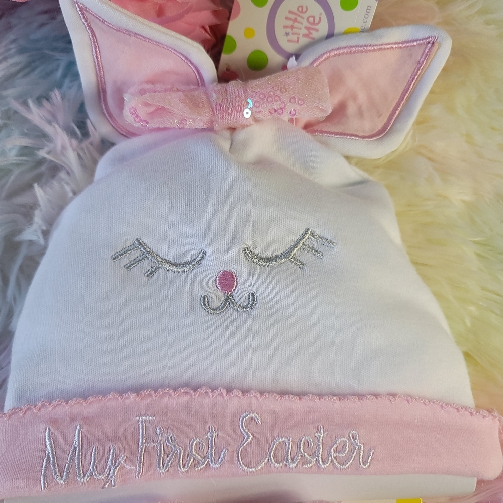 Little Me “My First Easter” Hat And Bootie Set 0-12 Mo. New With Tags Pink White - Picture 3 of 10